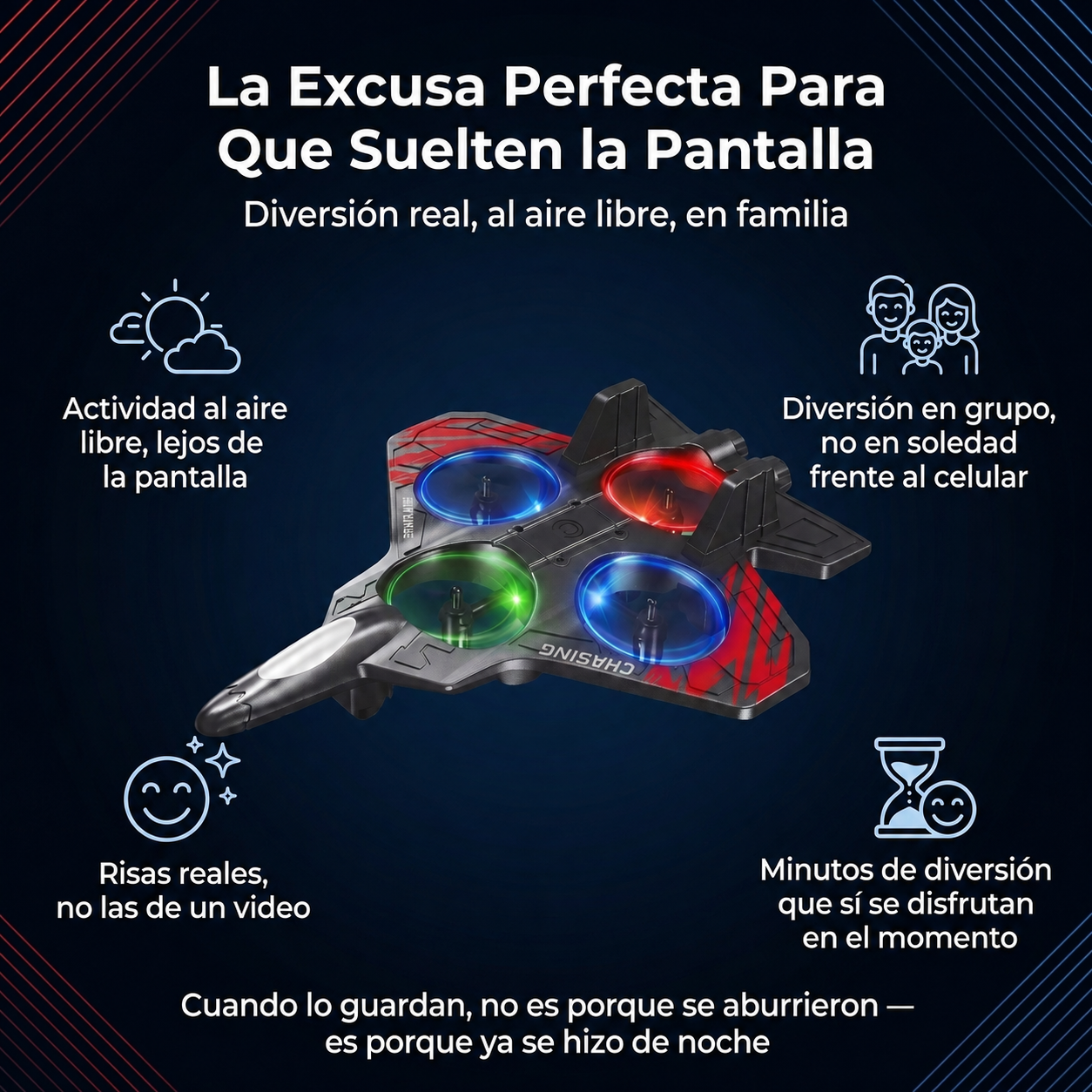 Dron con 4 motores y 6 modos de manejo.